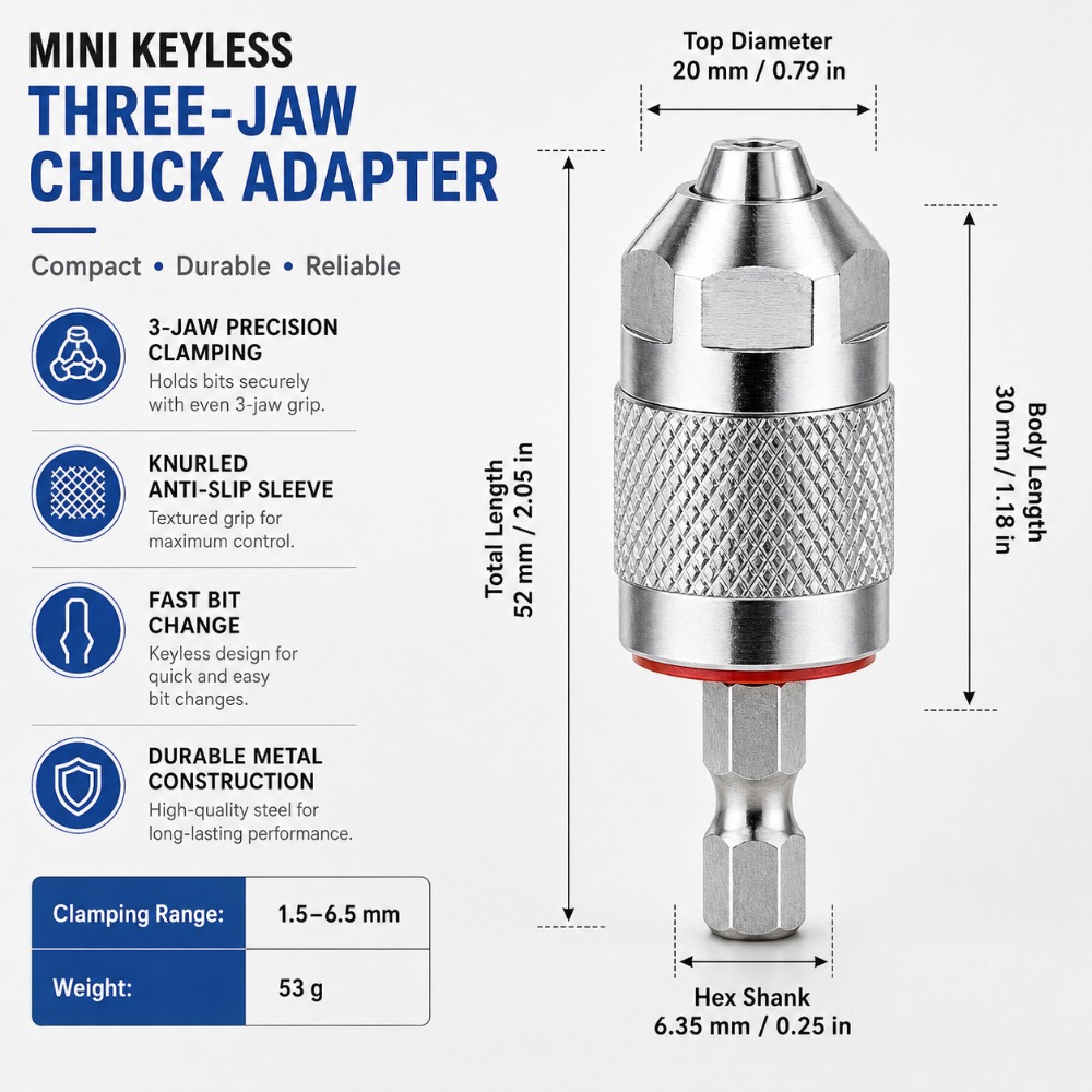 Woodworking Power Tools - 3 Jaw Drill Chuck Adapter with
